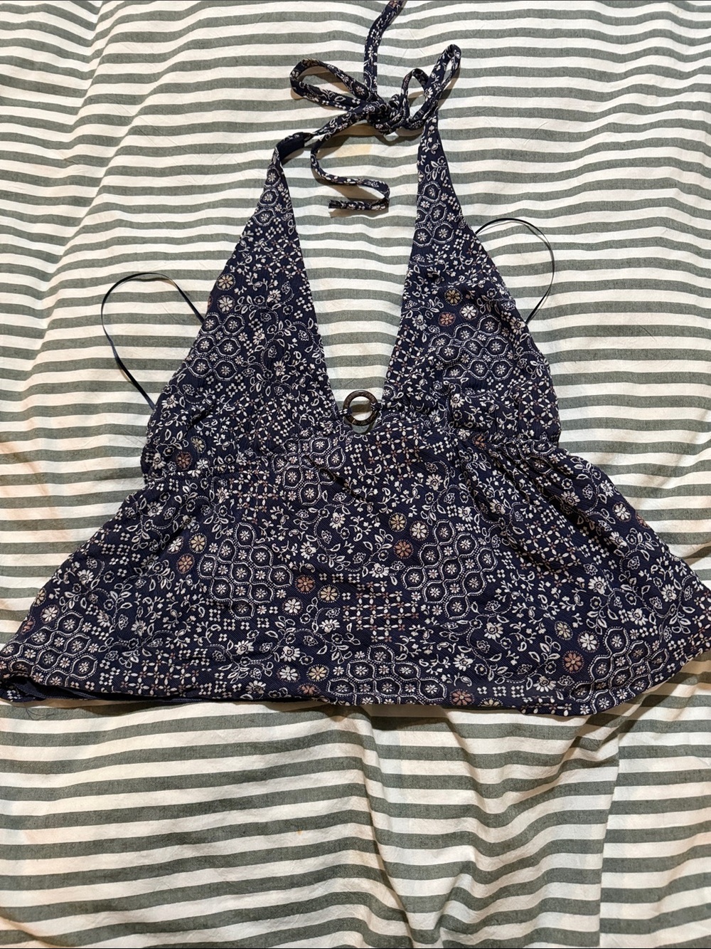 Navy Floral Halter Babydoll Top